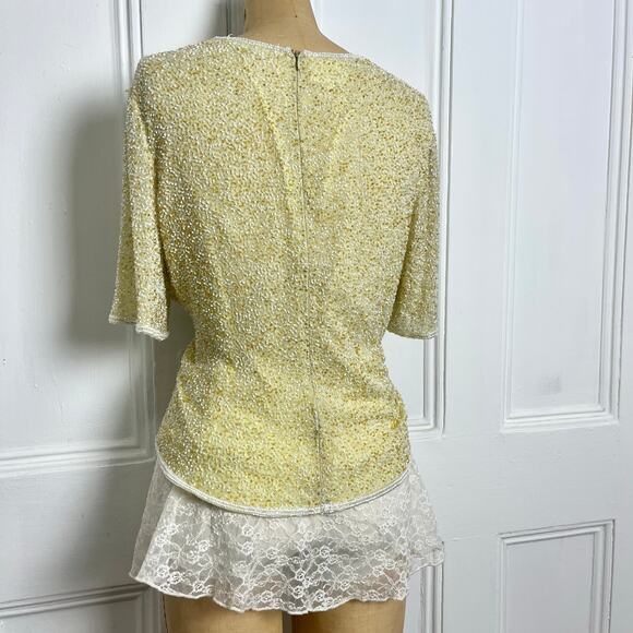 Odeon vintage glamorous short sleeve yellow beaded top with zipper size xl - Picture 5 of 8